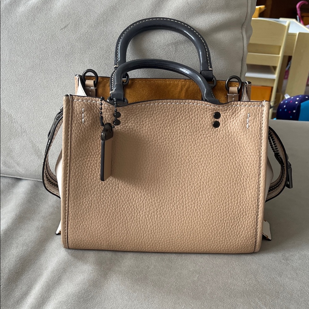 Coach Beige and Black Leather Satchel